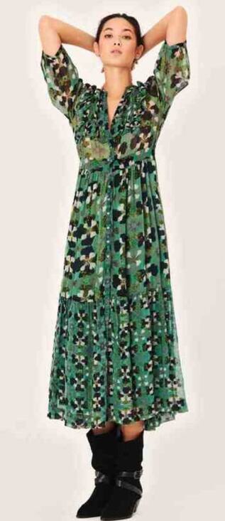 ba&sh Dresses & Skirts - BA&SH Floral Hooper Maxi Dress Size 3 (Large) Green Watercolor Boho Cottagecore